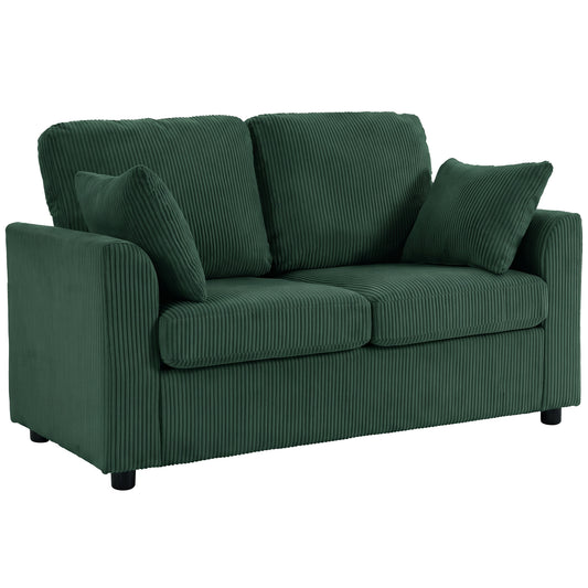 HOMCOM 2 Seater Sofa, Corduroy Small Couch with Spring Cushion, Wide and Deep Seat, Dark Green