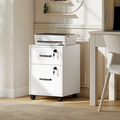 HOMCOM Rolling File Cabinet with 2 Drawers, Mobile Filing Cabinet with Hanging File Folder for Letter Sized Documents, White