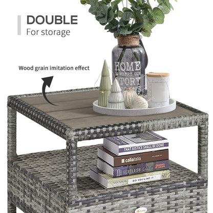 Outsunny 2 Seater Patio Wicker No installation Chaise Lounge Sofa Set with Fabric Cushion, Grey
