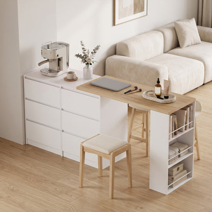 HOMCOM Vanity Table, Dressing Table with 6 Drawers and 3-Tier Shelf for Women and Girls, White