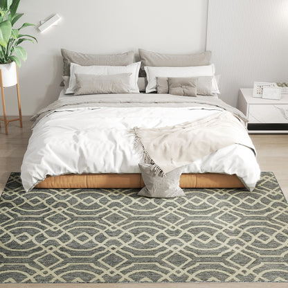 HOMCOM UV Resistant Indoor & Outdoor Area Rug, Easy-Cleaning Machine Washable Rug with Geometric Pattern for Patio, Garden, Kitchen, Bathroom or Living Room, 230 x 160 cm, Grey