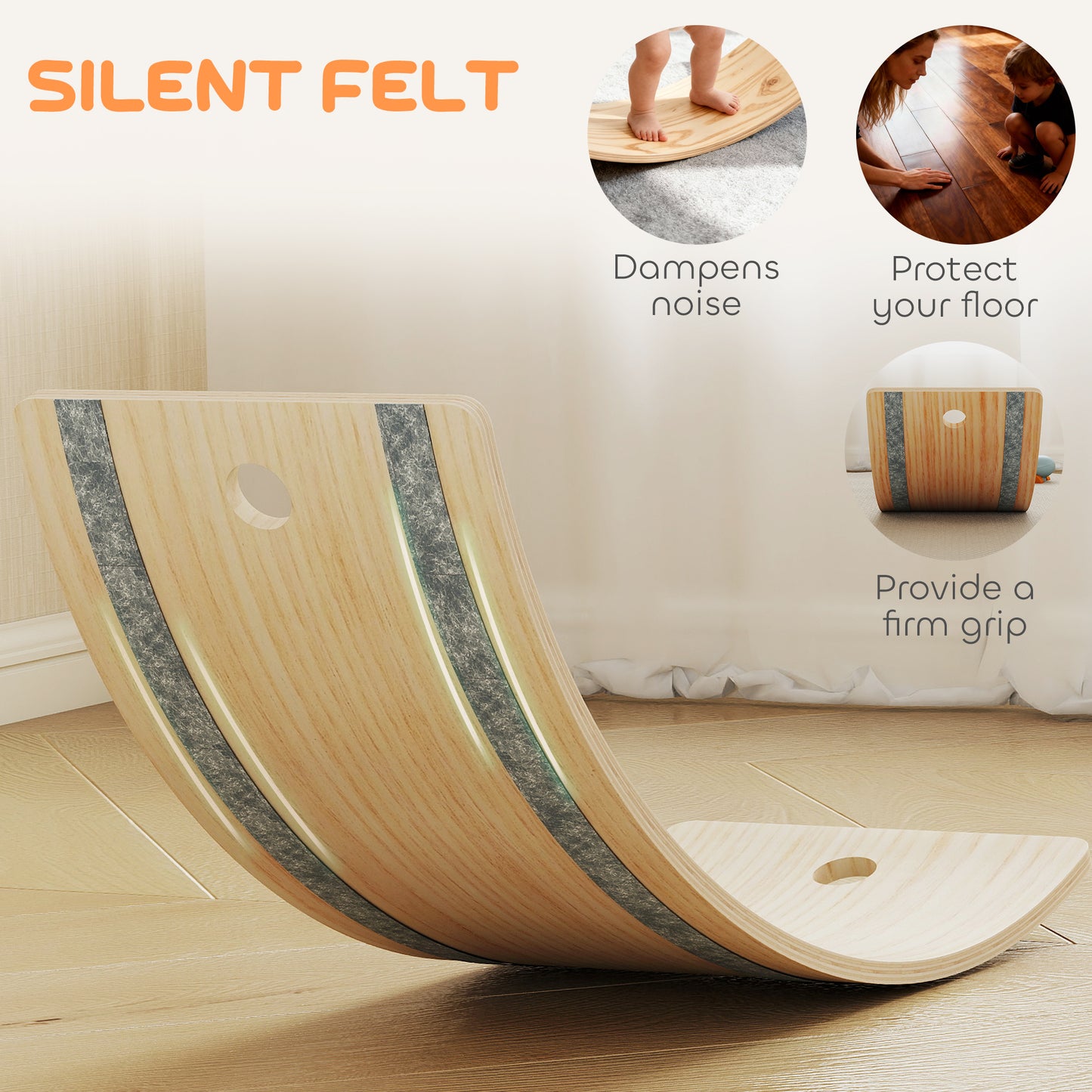 AIYAPLAY Kids Wooden Balance Board with Rope, Wooden Wobble Board with Felt for Sensory Play, for Toddler 3-6 Years Old