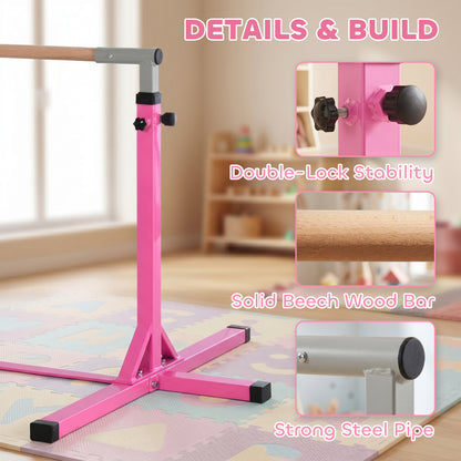 HOMCOM Height Adjustable Gymnastics Horizontal Bar for Kids, Children Junior Kip High Bar Fitness, Pink