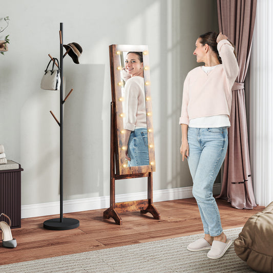 HOMCOM Freestanding Mirrored Jewellery Storage Cabinet - Wood-Effect