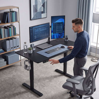 HOMCOM Standing Desk Memory Control Height Adjustable Desk 2 Cable Holes LED Display Sit Stand Desk Black