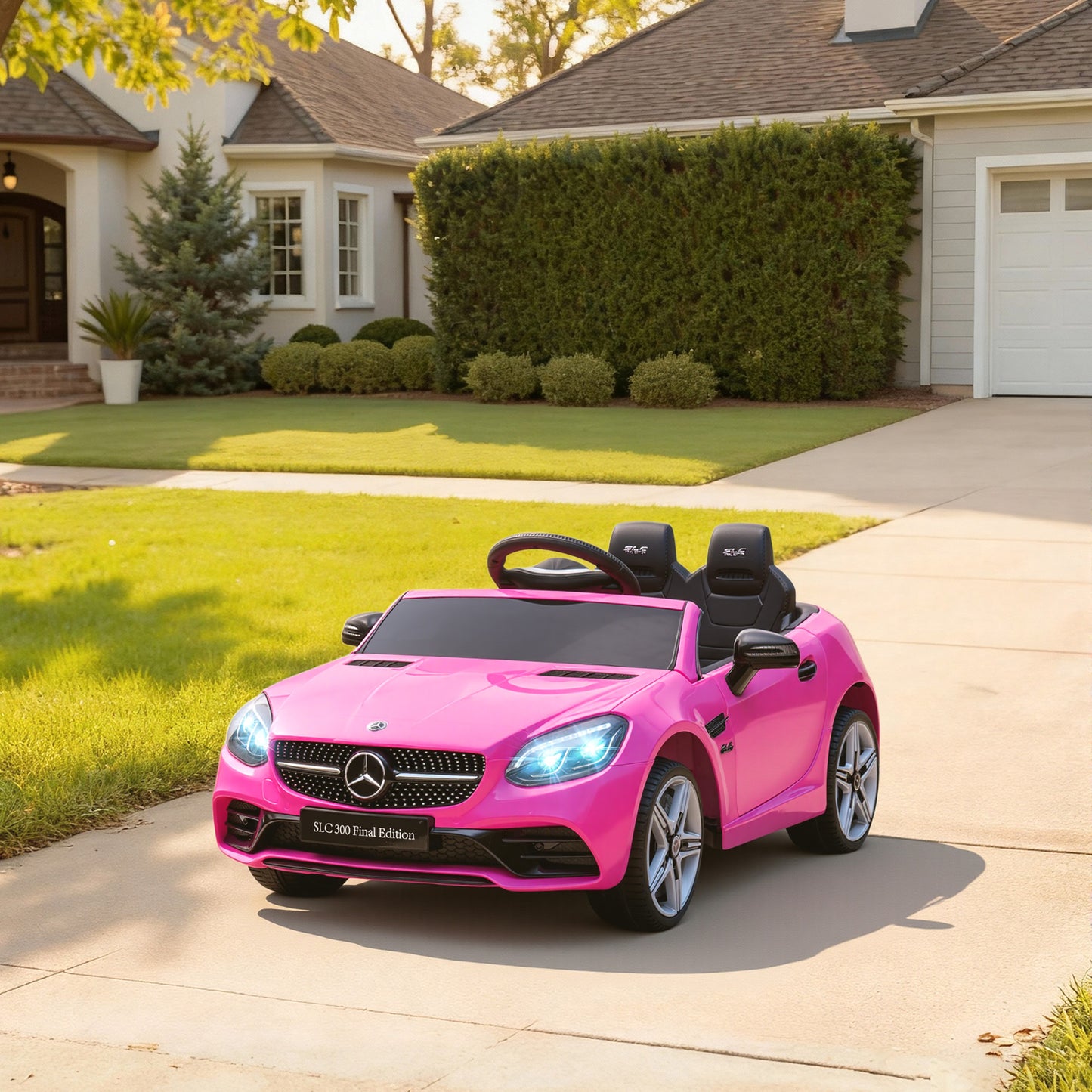 HOMCOM Benz SLC 300  Licensed 12V Kids Electric Ride On, with Music, Remote Control, LED Headlights, Horn, Pink