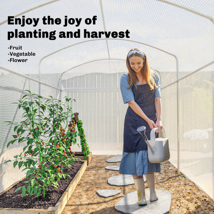 Outsunny Polytunnel Greenhouse Walk-in Grow House with UV-resistant PE Cover, Door and Galvanised Steel Frame, 3 x 2 x 2m, White