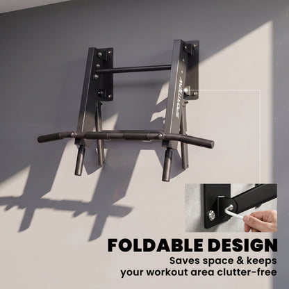 SPORTNOW Pull Up Bar Wall Mounted Chin Up Bar with Folding Design, 3 Hooks for Resistance Bands, Supports up to 120 kg, Black