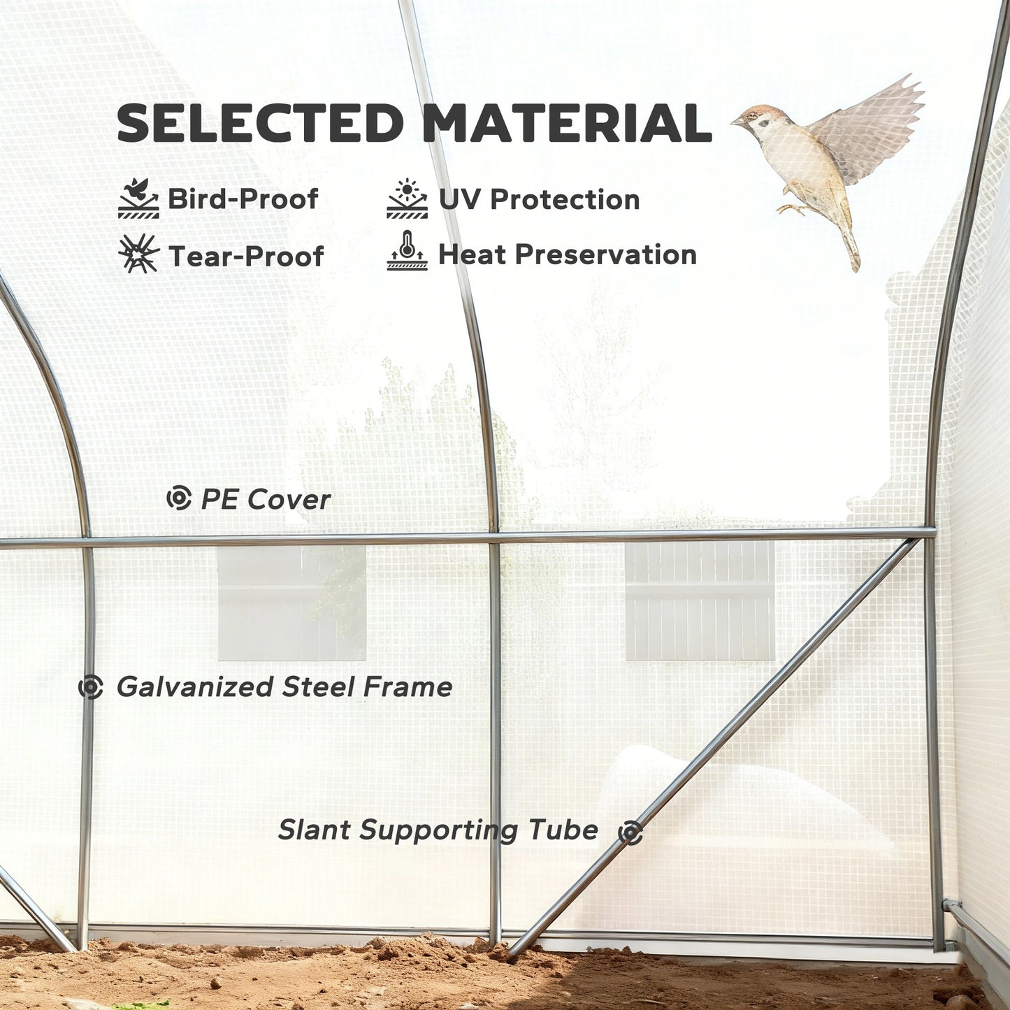 Outsunny 3.5 x 3 x 2m, Walk-In Polytunnel Greenhouse Warm House Garden Tunnel Shelter Plant Shed, White