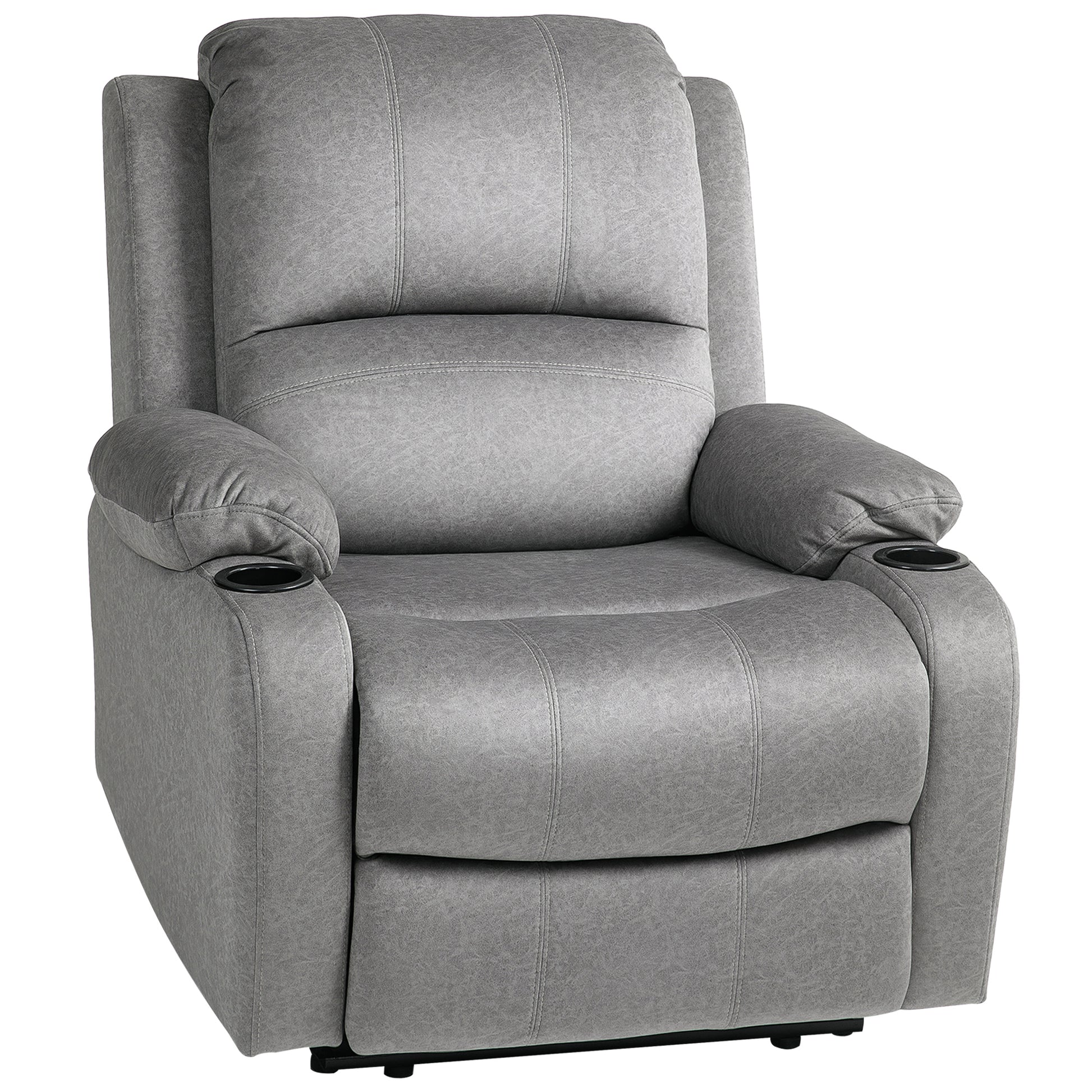 HOMCOM Microfibre Manual Reclining Armchair with 135° Recline Back and Footrest - Grey--ChewyGames-ChewyGames