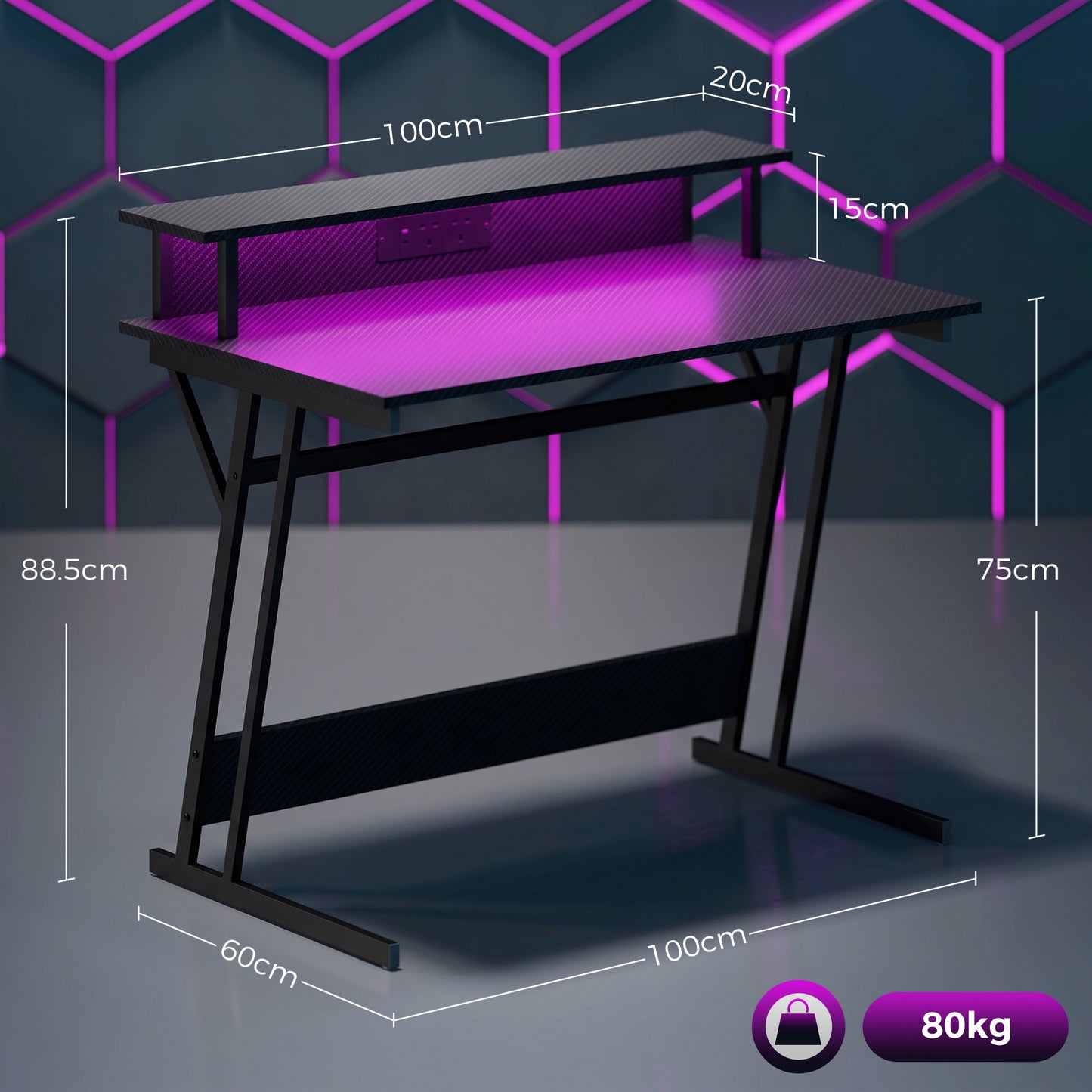 HOMCOM Two-Level LED Gaming Desk - Black