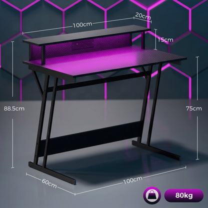 HOMCOM Two-Level LED Gaming Desk - Black