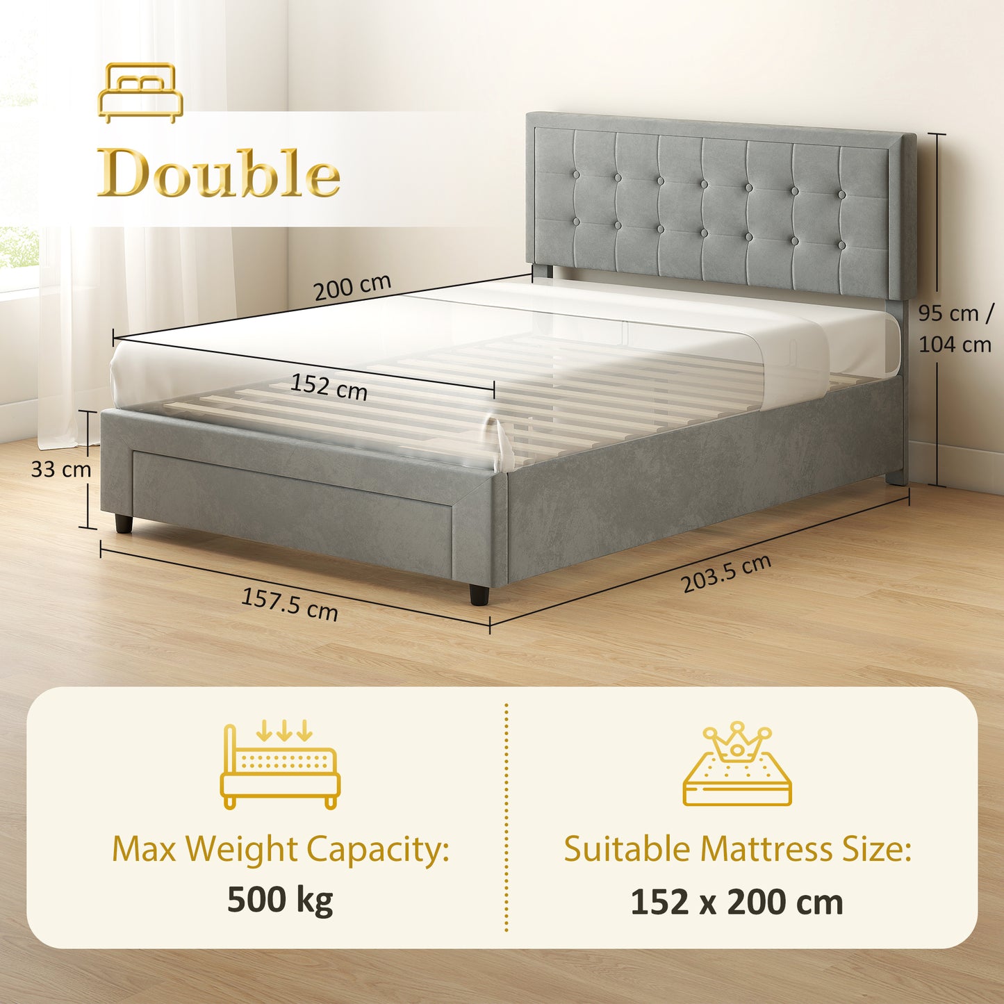 HOMCOM King Size Ottoman Bed Frame, with Front Drawer - Grey-Beds & Bed Frames-ChewyGames-ChewyGames