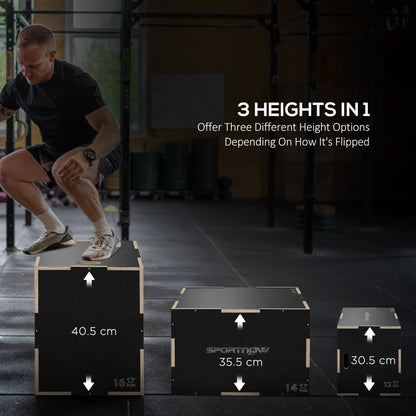 SPORTNOW Multi-Faceted Jump Box, Wooden Step Up Box, for Home, Gym, Exercise, Black