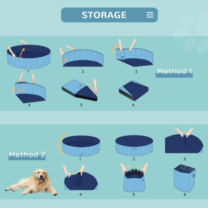 PawHut Dog Paddling Pool, Foldable Dog Pool, Leakproof & Hard Plastic, Portable Pet Bathtub with Non-Slip Base & Drainage Hole, for Indoors, Outdoors, Garden, Patio, 120 x 30 cm, Blue