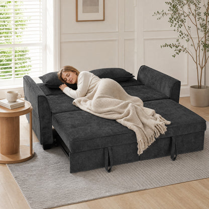 HOMCOM 2 Seater Sofa Bed, 4-in-1 L-Shaped Convertible Pull-Out Sleeper Sofa with Adjustable Backrest and Side Pockets, Black