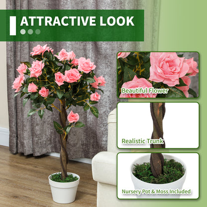 Outsunny Set of 2 Artificial Plants Pink Rose Floral in Pot, Fake Plants for Home Indoor Decor, 90cm--ChewyGames-ChewyGames