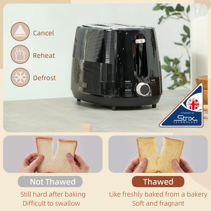 HOMCOM Kettle and Toaster Set, 1.7L 3000W Fast Boil Kettle & 2 Slice Toaster Kitchen Set with 7 Level Browning Controls, Defrost, Reheat, Boil-dry Protection, Black