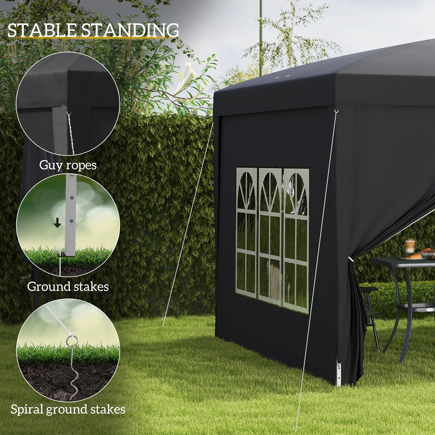 Outsunny 3 x 3 m Garden Pop Up Gazebo, Wedding Party Tent Marquee, Water Resistant Awning Canopy with Sidewalls, Windows, Carry Bag, Black