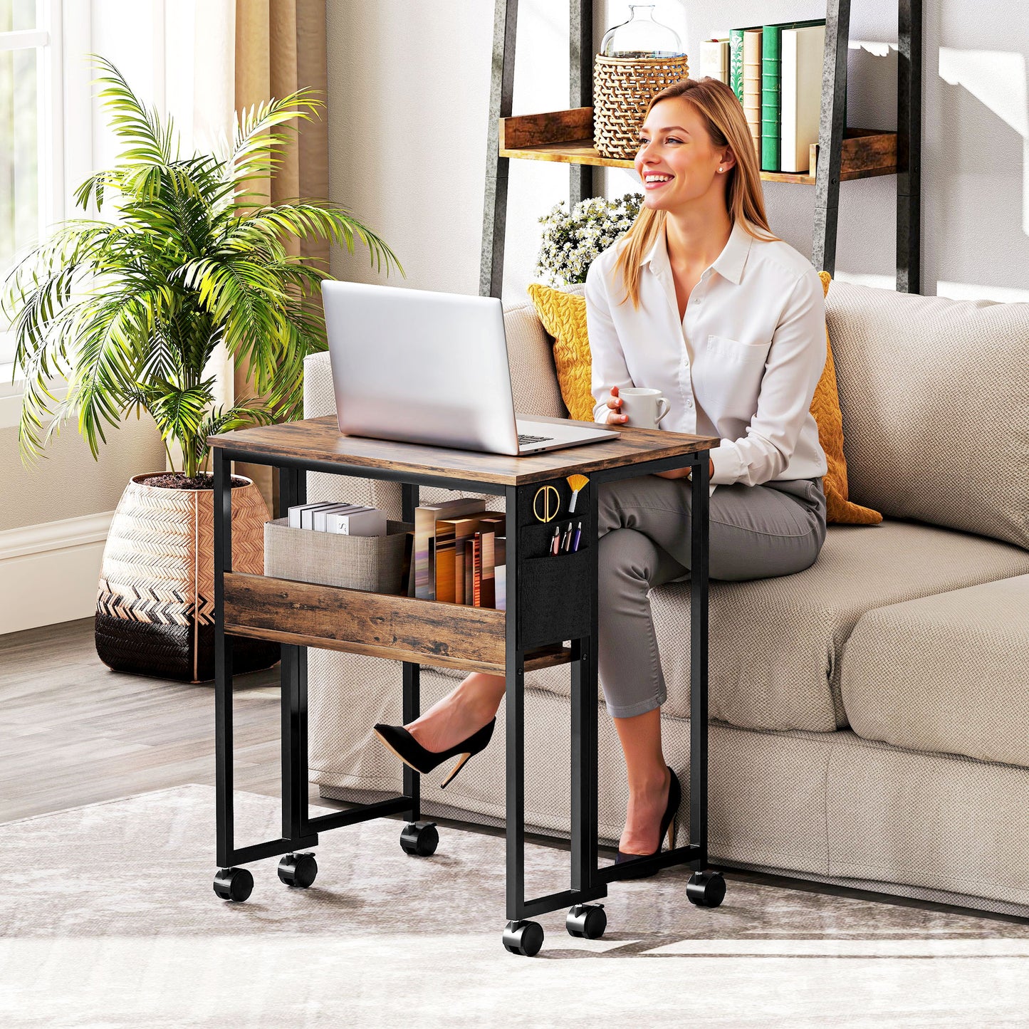 HOMCOM 63 cm Drop Leaf Writing Work Desk - Rustic Brown