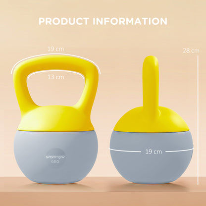 SPORTNOW 6KG Soft Kettlebell, Kettlebell with Non-Slip Handle for Home Gym, Weight Lifting, Strength Training, Yellow/Grey