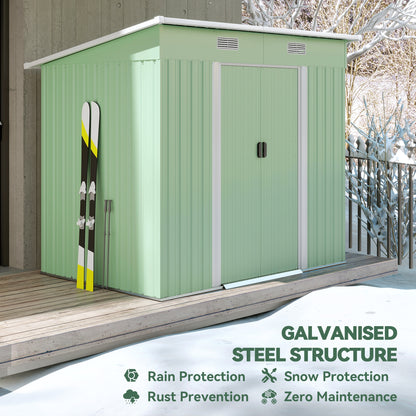 Outsunny 7 x 4ft Outdoor Garden Metal Storage Shed, Tool Storage Box for Backyard, Patio and Lawn, Light Green