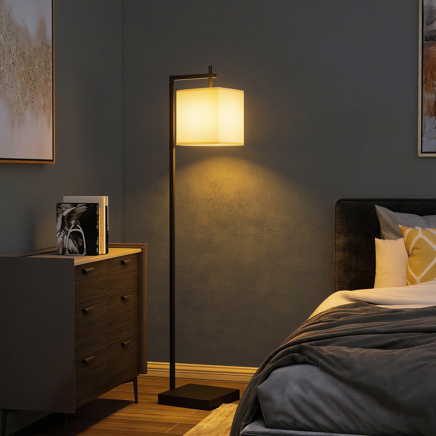 HOMCOM Floor Lamp for Living Room, 66" Modern Tall Standing Lamp with Adjustable Colour Temperatures & 10 Brightness Levels, Remote Control and Foot Switch for Bedroom Office, 9W LED Bulb Included