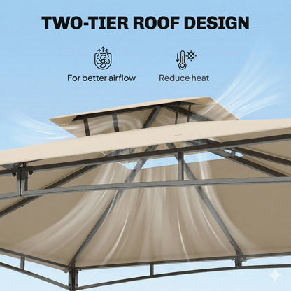 Outsunny 3 x 3 m Gazebo, Garden Gazebo with 2-Tier Roof, Metal Frame, Khaki