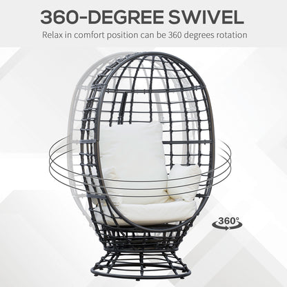 Outsunny 360° Swivel Egg Chair, Garden Rattan Swivel Chair with Thickened Cushion and Pillow, 150 KG Capacity for Indoor Outdoor, Balcony, Patio, Black