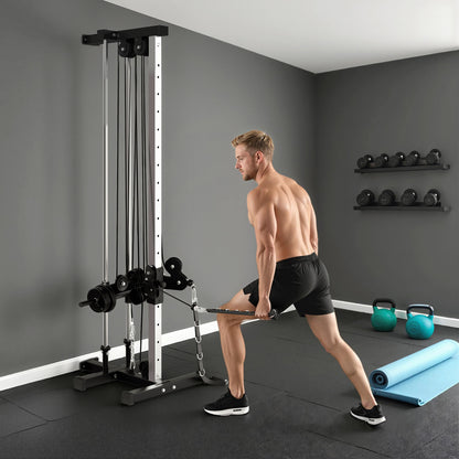 SPORTNOW Wall Mount Cable Machine, 15 Positions Adjustable Cable Crossover Machine Dual Pulley System for Home Gym