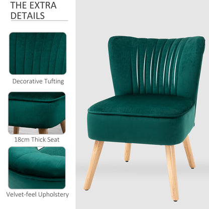 HOMCOM Velvet Accent Chair Occasional Tub Seat Padding Curved Back with Wood Frame Legs Home Furniture for Bedroom Living Room Set of 2 Green