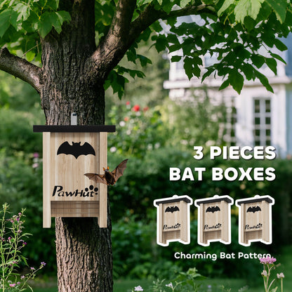 PawHut 3PCs Wooden Bat Boxes, Bat Houses Designed to Attract Bats & Easy to Hang for Outdoor, Garden, Farm, 18 x 6 x 22.5 cm--ChewyGames-ChewyGames