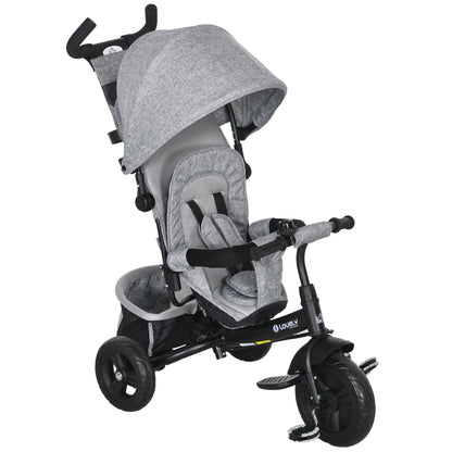 HOMCOM 6 in 1 Kids Trike with Parent Handle, Canopy, 5-point Seat Belt, Storage, Footrest, Brake, for 1-5 Years, Grey