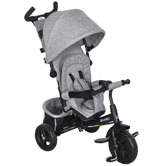 HOMCOM 6 in 1 Kids Trike with Parent Handle, Canopy, 5-point Seat Belt, Storage, Footrest, Brake, for 1-5 Years, Grey