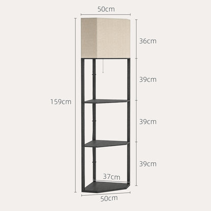 HOMCOM Corner Floor Lamp with Shelves, Modern Tall Standing Lamp with Chain Switch for Living Room, Bedroom, Bulb Not Included, Black