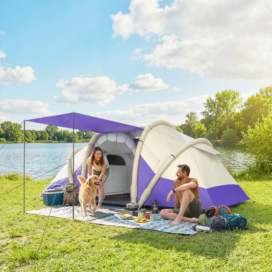 Outsunny Inflatable Tent 2 Bedroom 3000mm Waterproof Windproof Air Tent with Carry Bag for 4 Person