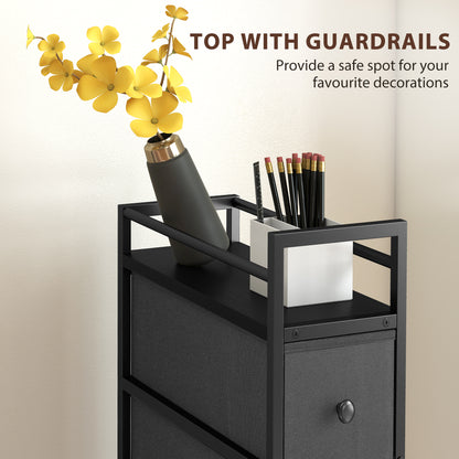 HOMCOM 4 Drawer Fabric Dresser Chest of Drawers, Slim Storage Cabinet with Steel Frame for Small Spaces, Bedroom, Black
