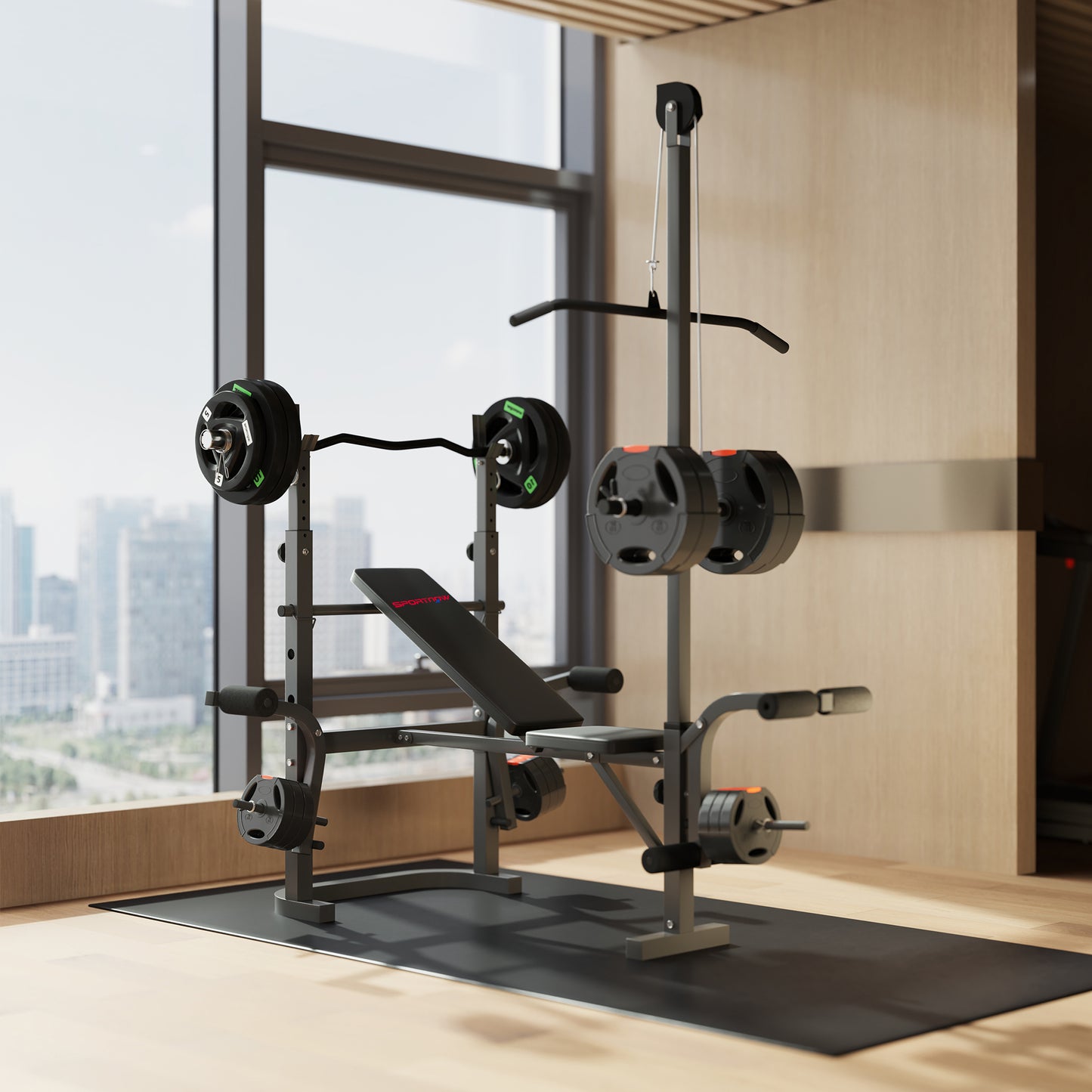 SPORTNOW Multi-Exercise Adjustable Weight Bench with Bench Press Rack