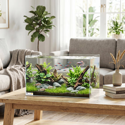 PawHut Fish Tank Bare Glass for DIY Glass Aquarium with Protective Base Mat 43L Transparent for Fish Shrimps