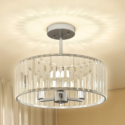 HOMCOM Crystal Ceiling Light Fixture Set of 2, Semi Flush Mount Modern Chandelier for Living Room, Bedroom and Hallway, 3-Lights with E14 Base, Silver Tone