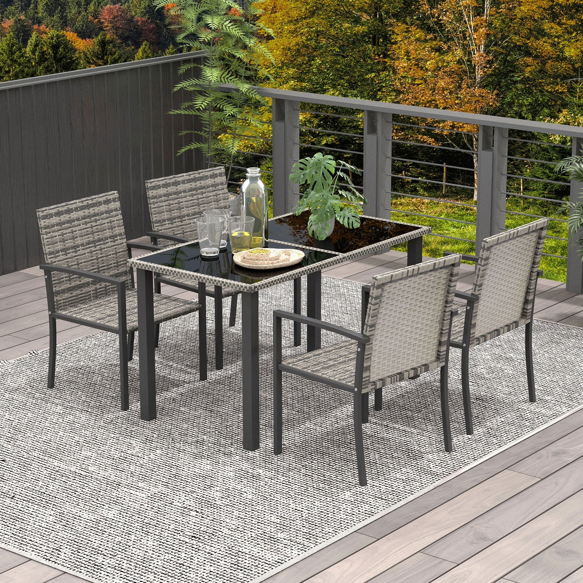 Outsunny Outdoor Dining Set 5 Pieces Patio Conservatory with Tempered Glass Tabletop,4 Dining Chairs - Mixed Grey--ChewyGames-ChewyGames