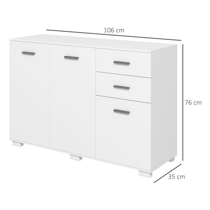 HOMCOM Sideboard, Modern Storage Cabinet with 2 Drawers, 3 Doors and Adjustable Shelves, Kitchen Cabinet, White