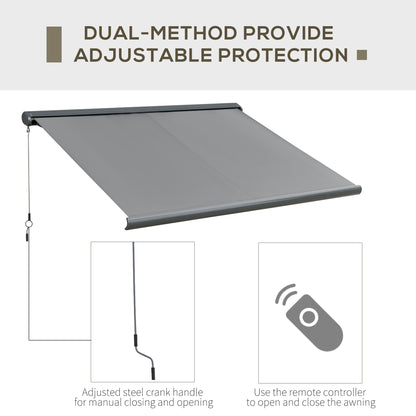 Outsunny 3.5 x 3m LED Light Full Cassette Case Electric Awning for Home Sun Shade with 40m Remote Controller, Grey