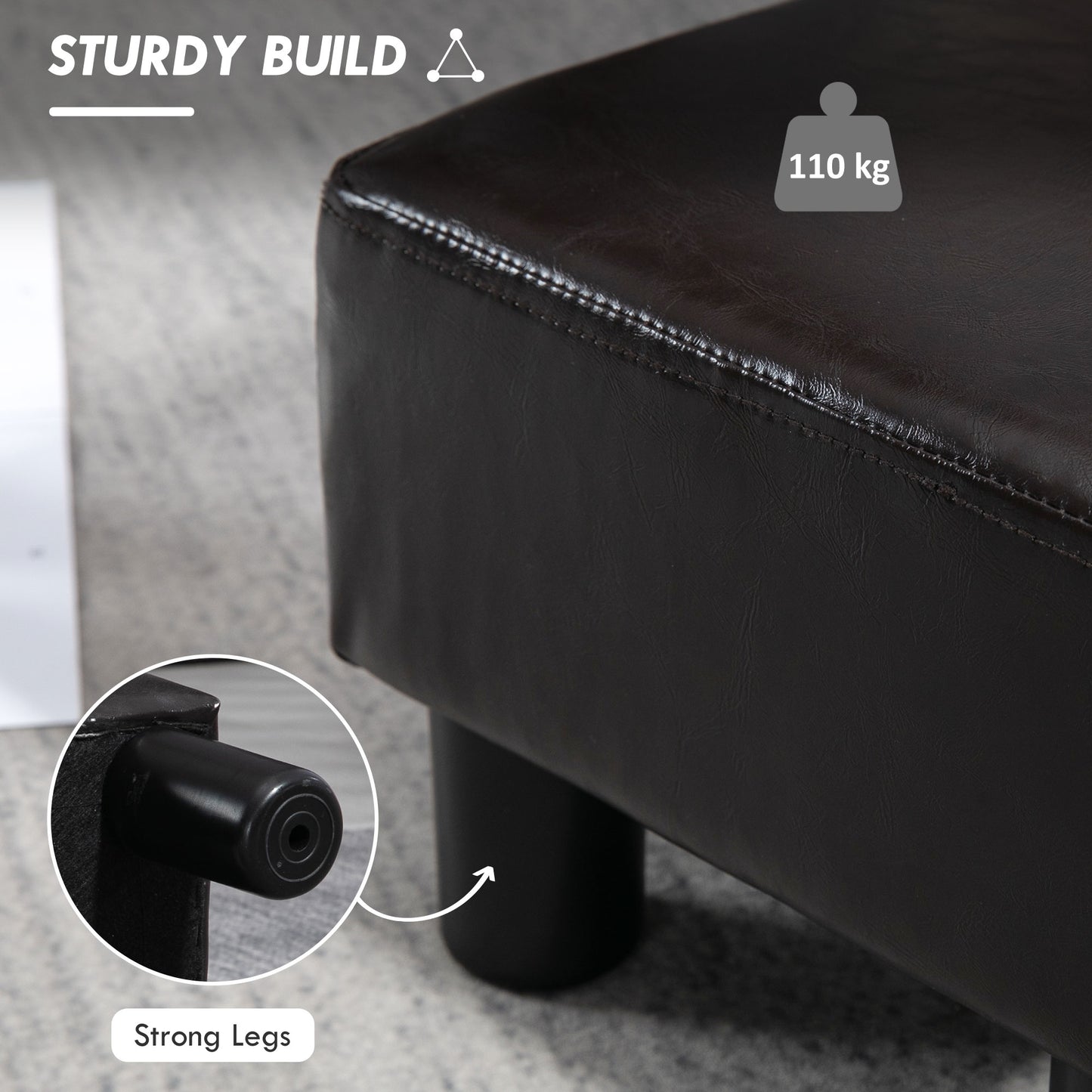 HOMCOM PU Leather Footstool Ottoman Cube with 4 Plastic Legs, Brown--ChewyGames-ChewyGames