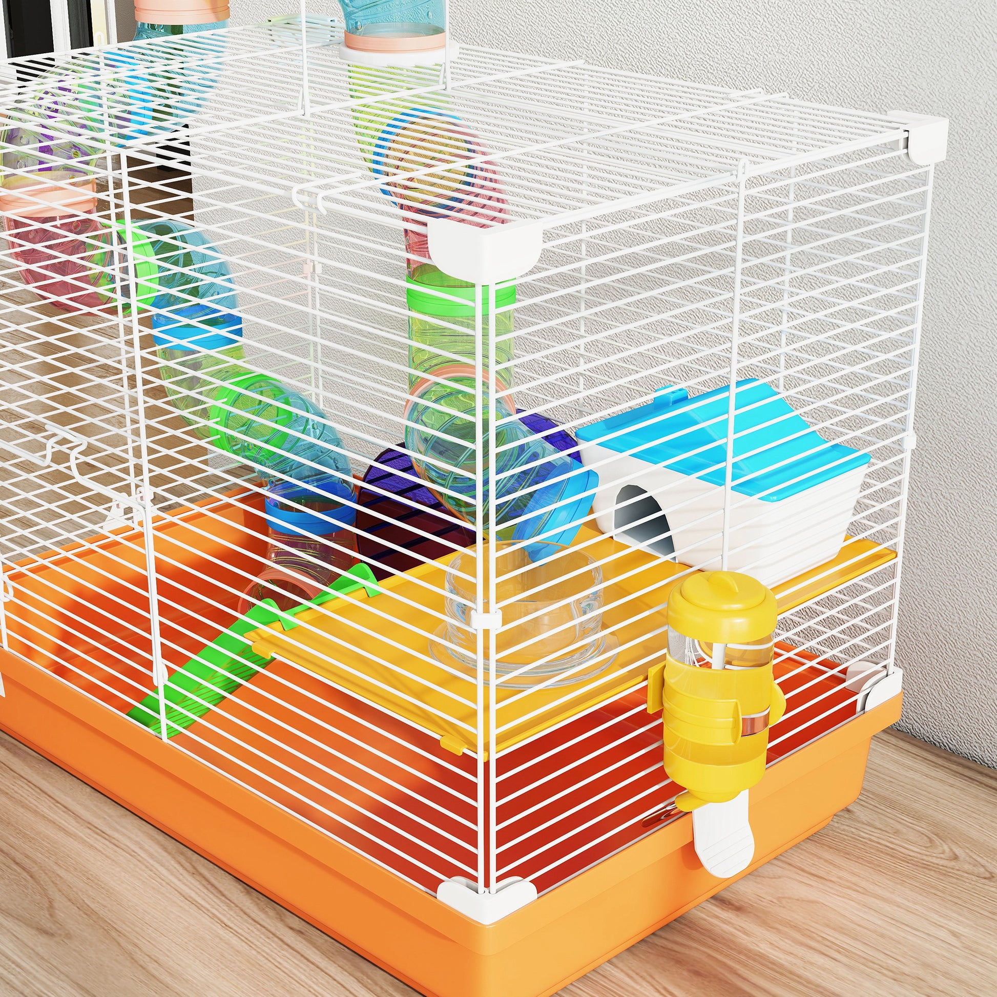 PawHut 2 Tier Hamster Cage, Gerbil Cage with Handle, Exercise Wheels, Tunnel, Water Bottle, Dishes, Ladder, for Dwarf--ChewyGames-ChewyGames