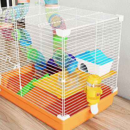 PawHut 2 Tier Hamster Cage, Gerbil Cage with Handle, Exercise Wheels, Tunnel, Water Bottle, Dishes, Ladder, for Dwarf--ChewyGames-ChewyGames