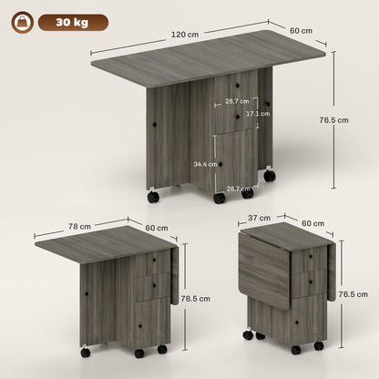 HOMCOM Multi-Storage Six-Person Drop Leaf Dining Table - Grey