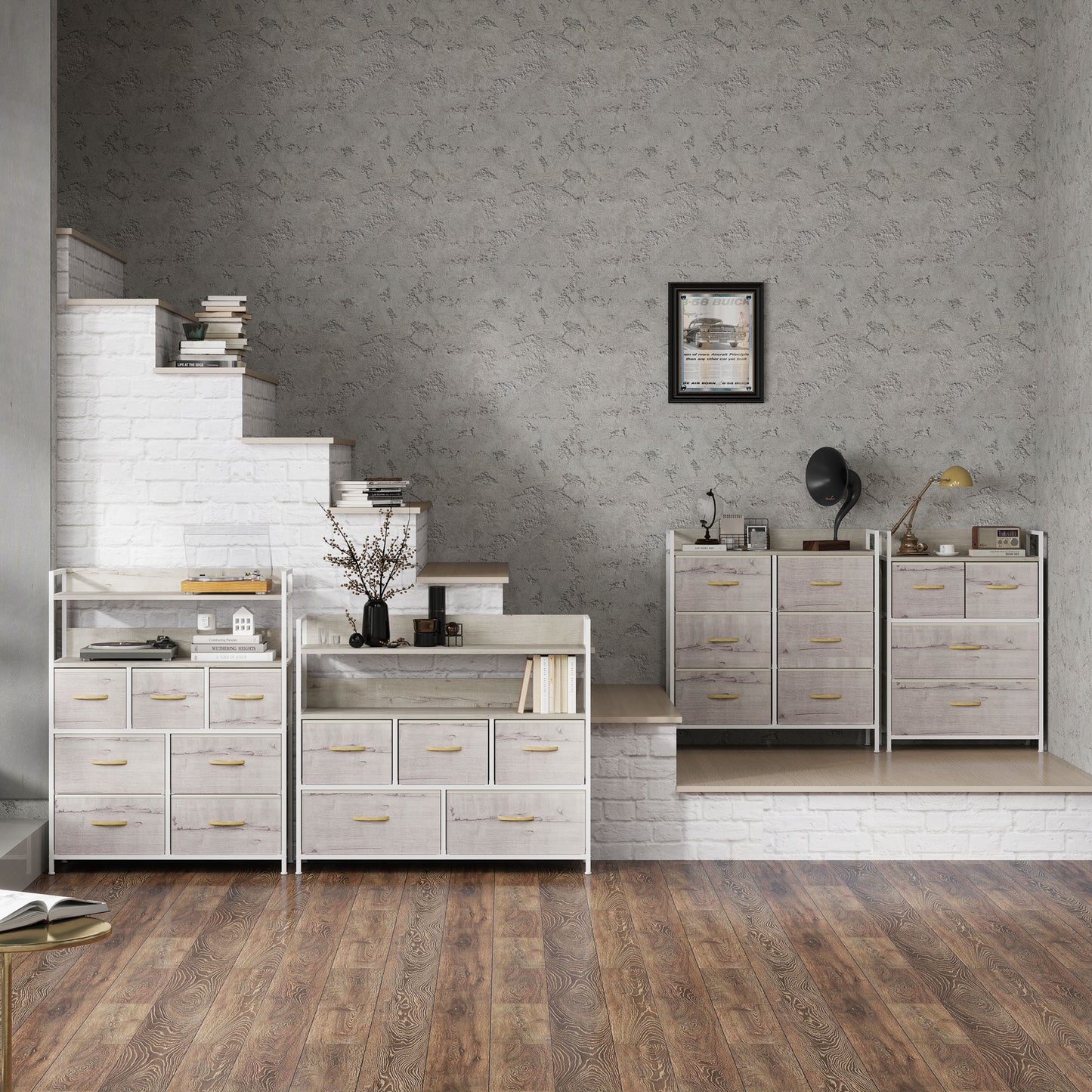 HOMCOM Rustic Chest of Six Fabric Drawers - Natural