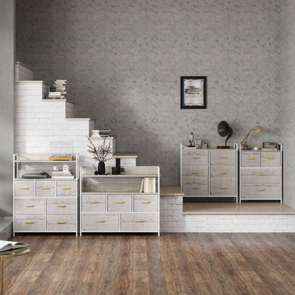 HOMCOM Rustic Chest of Six Fabric Drawers - Natural
