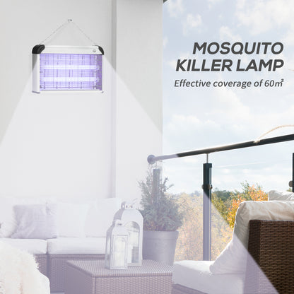 Outsunny 30W Electric Fly Zapper, Bug Zapper with UK Plug, 2 UV Bulbs, Hanging Chain, On/Off Switch and Removable Catch Tray, 60㎡ Coverage Insect Mosquito Killer for Indoor and Outdoor Use, Silver